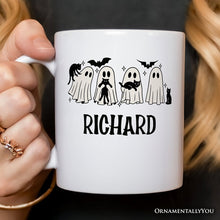 Carregar imagem no visualizador da galeria, Ghosts and Cats Spooky Personalized Mug, Whimsical Halloween Gift with Custom Name
