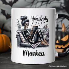 Carregar imagem no visualizador da galeria, Homebody Reading Skeleton Personalized Mug, Funny Lazy Selfcare Gift with Custom Name

