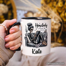 Carregar imagem no visualizador da galeria, Homebody Reading Skeleton Personalized Mug, Funny Lazy Selfcare Gift with Custom Name
