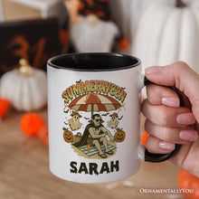 Load image into Gallery viewer, Summerween Vampire Dracula Personalized Mug, Retro Halloween Beach Gift with Custom Name for Horror Spooky Summer Season
