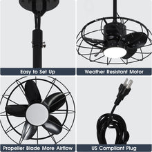 Load image into Gallery viewer, 20 Inch Vistula Outdoor DC Motor Black Industrial Hanging Buckle Downrod Ceiling Fan with Light
