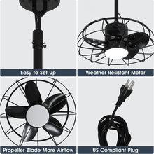 Carregar imagem no visualizador da galeria, 20 Inch Vistula Outdoor DC Motor Black Industrial Hanging Buckle Downrod Ceiling Fan with Light
