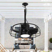 Carregar imagem no visualizador da galeria, 20 Inch Vistula Outdoor DC Motor Black Industrial Hanging Buckle Downrod Ceiling Fan with Light
