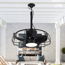 Load image into Gallery viewer, 20 Inch Vistula Outdoor DC Motor Black Industrial Hanging Buckle Downrod Ceiling Fan with Light
