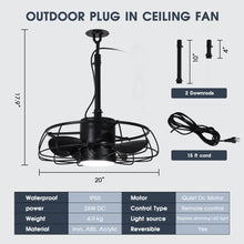 Load image into Gallery viewer, 20 Inch Vistula Outdoor DC Motor Black Industrial Hanging Buckle Downrod Ceiling Fan with Light
