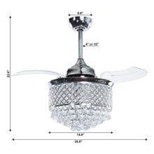 Cargar imagen en el visor de la galería, 36&quot; Madurai Modern Chrome Downrod Mount Crystal Ceiling Fan with Lighting and Remote Control
