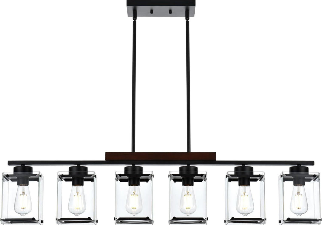 TULUCE 6 Light Farmhouse Chandelier Lighting Vintage Pendant Lighting Clear Glass Shade Flush Mount Lighting Fixture Black Pendant Lamp for Entryways,