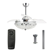 Cargar imagen en el visor de la galería, 42&quot; Servantes Modern Downrod Mount Crystal Ceiling Fan with Lighting and Remote Control
