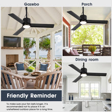 Load image into Gallery viewer, 42 Inch Rhine Indoor/Wet Outdoor IP65 Black Anywhere Waterproof Ceiling Fan with LED Light and Convenient Hanging Hook
