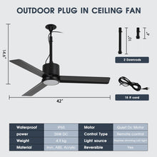 Carregar imagem no visualizador da galeria, 42 Inch Rhine Indoor/Wet Outdoor IP65 Black Anywhere Waterproof Ceiling Fan with LED Light and Convenient Hanging Hook
