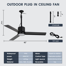 Load image into Gallery viewer, 42 Inch Rhine Indoor/Wet Outdoor IP65 Black Anywhere Waterproof Ceiling Fan with LED Light and Convenient Hanging Hook
