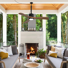 Carregar imagem no visualizador da galeria, 42 Inch Patio Guard IP65 Outdoor DC Motor Black Modern Hanging Buckle Downrod Ceiling Fan with Light
