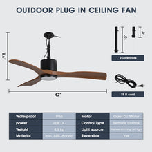 Load image into Gallery viewer, 42 Inch Patio Guard IP65 Outdoor DC Motor Black Modern Hanging Buckle Downrod Ceiling Fan with Light
