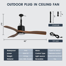 Carregar imagem no visualizador da galeria, 42 Inch Patio Guard IP65 Outdoor DC Motor Black Modern Hanging Buckle Downrod Ceiling Fan with Light
