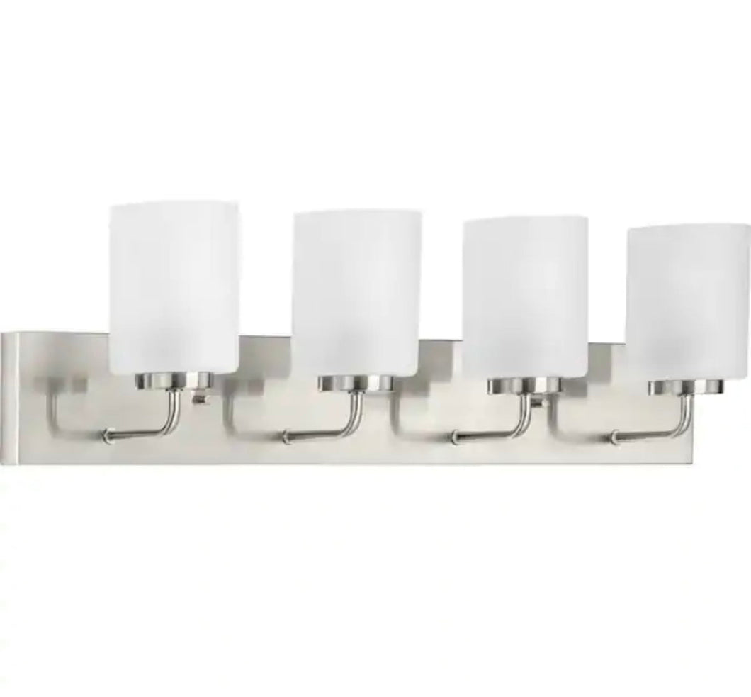 Progress Lighting Merry Collection 30 in. 4-Light Brushed Nickel Etched Glass Transitional Bathroom Vanity Light