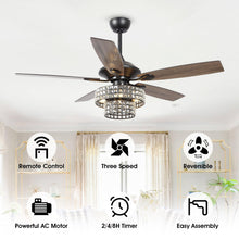 Carregar imagem no visualizador da galeria, 52&quot; Howell Modern Downrod Mount Reversible Crystal Ceiling Fan with Lighting and Remote Control
