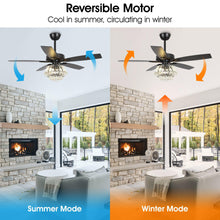 Carregar imagem no visualizador da galeria, 52&quot; Kerala Modern Chrome Downrod Mount Reversible Crystal Ceiling Fan with Lighting and Remote Control
