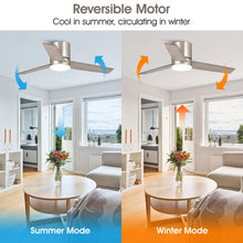 Carregar imagem no visualizador da galeria, 48&quot; Satin Nickel Flush Mount Low Profile Ceiling Fan with LED Lighting
