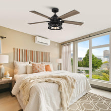 Carregar imagem no visualizador da galeria, 52&quot; Lucknow Industrial Black Reversible Ceiling Fan with Lighting and Remote Control
