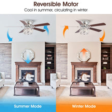 Load image into Gallery viewer, 48&quot; Modern Chrome Flush Mount Reversible Crystal Ceiling Fan with Lighting and Remote Control
