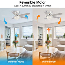 Load image into Gallery viewer, 52&quot; Kanpur Modern Chrome Flush Mount Reversible Crystal Ceiling Fan with Lighting and Remote Control
