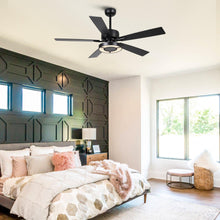 Carregar imagem no visualizador da galeria, 52&quot; 5 Blades Black Ceiling Fan with Lighting
