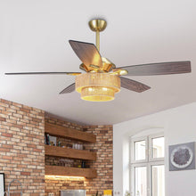 Carregar imagem no visualizador da galeria, 52 Inch Danube Farmhouse DC Motor Golden Downrod Ceiling Fan with Light

