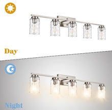 Load image into Gallery viewer, Vanity Lights for Bathroom 5 Light Sconces Vanity Light Fixture Modern Brushed Nickel Wall Mount Lighting with Clear Hammered Shade, Wall Lights for B
