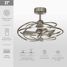 Load image into Gallery viewer, 27&quot; Bucholz Industrial DC Motor Brushed Nickel Downrod Mount Reversible Ceiling Fan with Lighting and Remote Control
