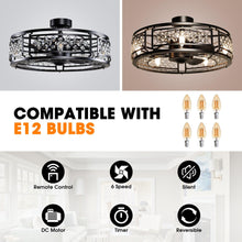 Load image into Gallery viewer, 27&quot; Wright Modern DC Motor Downrod Mount Reversible Crystal Ceiling Fan with Lighting and Remote Control
