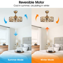 Load image into Gallery viewer, 22&quot; Kashmir Modern Glod Reversible Crystal Fandelier Ceiling Fan with Lighting and Remote Control
