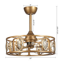 Load image into Gallery viewer, 22&quot; Kashmir Modern Glod Reversible Crystal Fandelier Ceiling Fan with Lighting and Remote Control
