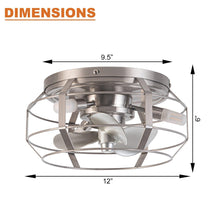 Load image into Gallery viewer, 12&quot; Flush Mount Low Profile Caged Small Ceiling Fan with Light and Remote Control
