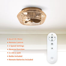 Load image into Gallery viewer, 14&quot; Farmhouse DC Motor Flush Mount Reversible Iron Ceiling Fan with LED Lighting and Remote Control
