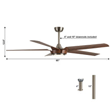 Cargar imagen en el visor de la galería, 65&quot; Fury Farmhouse DC Motor Downrod Mount Ceiling Fan with Lighting and Remote Control
