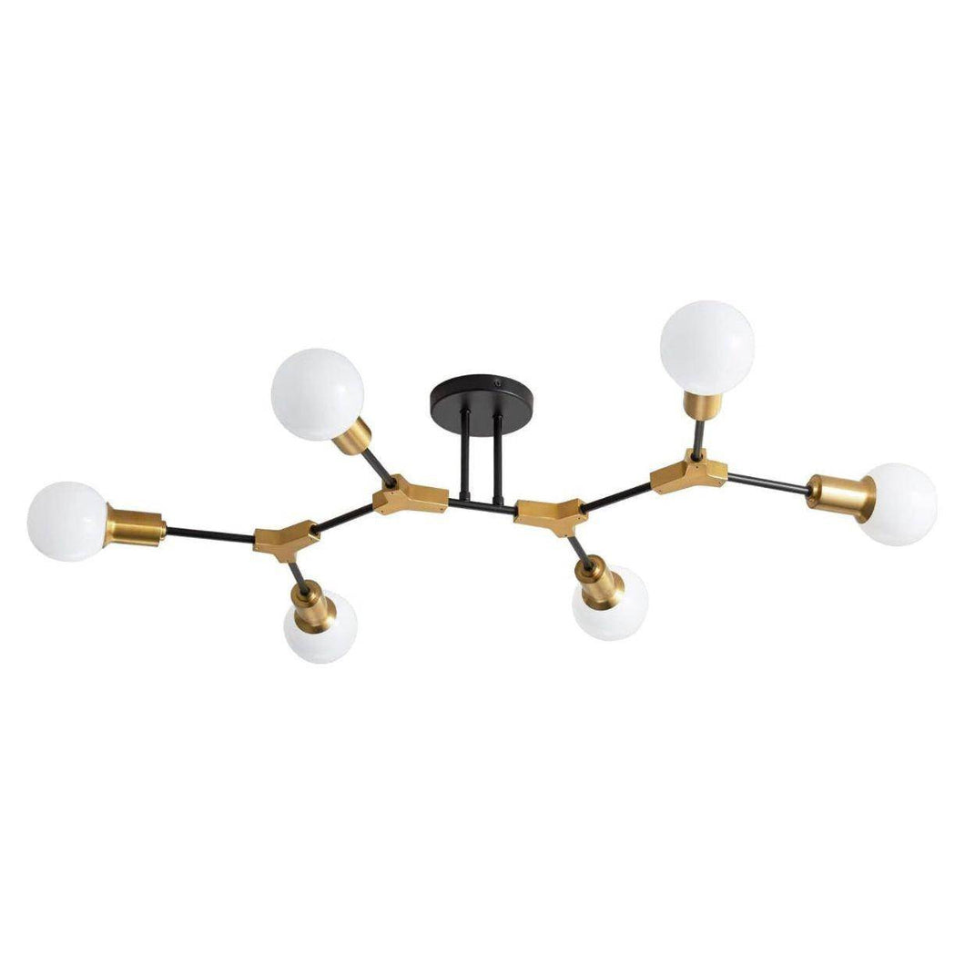 Epinl Modern Sputnik Light Fixture 6-Lights Chandelier Black and Gold Chandelier Metal Semi Flush Mount Ceiling Light for Bedroom Living Room Hallway.E26 Socket