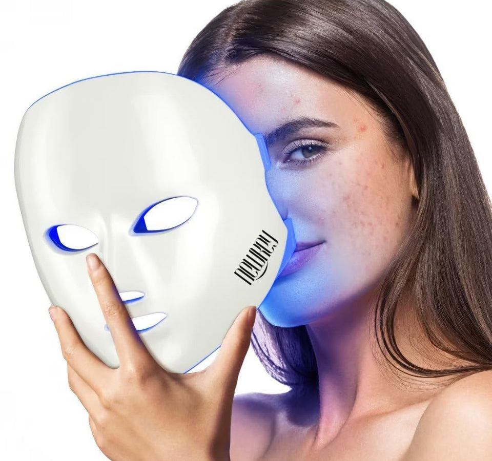 NEWKEY Blue Light Therapy for Acne, 7 Colors LED Face Mask Light Therapy, Blue Red Light Therapy Mask for Wrinkle Acne - Photon Skin Care Beauty Masks
