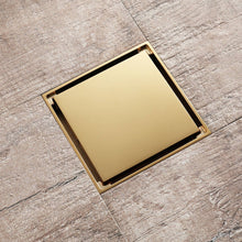 Load image into Gallery viewer, Polished Gold brass floor drain 4x4inch
