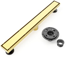 Load image into Gallery viewer, Brushed gold Linear shower drain stainless steel material 24 inch with tile insert 2-in-1 cover with hair strainer and adjustment feet
