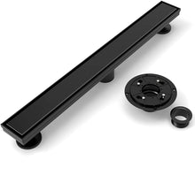 Load image into Gallery viewer, matte black Linear shower drain stainless steel material 24 inch with tile insert 2-in-1 cover with hair strainer and adjustment feet
