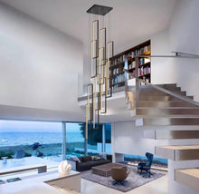 Carregar imagem no visualizador da galeria, UPGENT Simple Modern LED Chandelier Stair Chandelier Dimmable 12 Ring Rectangular Chandelier high Door for Living Room lamp Hall lamp Remote Control
