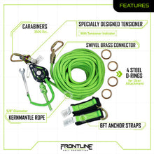 Load image into Gallery viewer, Frontline HLK1004 4-person 100&#39; Adjustable Horizontal Lifeline System with 6&#39; Anchor Straps
