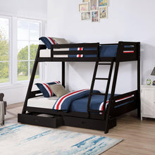 Cargar imagen en el visor de la galería, Solid Wood Twin / Full Bunk Bed with Reversible Angled Ladder and Underbed Drawers
