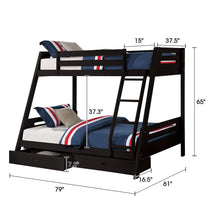 Cargar imagen en el visor de la galería, Solid Wood Twin / Full Bunk Bed with Reversible Angled Ladder and Underbed Drawers
