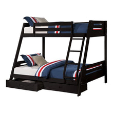 Cargar imagen en el visor de la galería, Solid Wood Twin / Full Bunk Bed with Reversible Angled Ladder and Underbed Drawers
