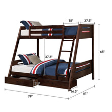 Cargar imagen en el visor de la galería, Solid Wood Twin / Full Bunk Bed with Reversible Angled Ladder and Underbed Drawers
