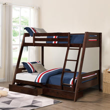 Cargar imagen en el visor de la galería, Solid Wood Twin / Full Bunk Bed with Reversible Angled Ladder and Underbed Drawers
