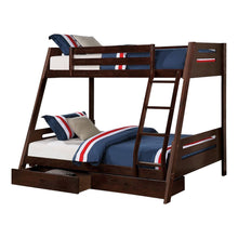 Cargar imagen en el visor de la galería, Solid Wood Twin / Full Bunk Bed with Reversible Angled Ladder and Underbed Drawers
