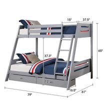 Cargar imagen en el visor de la galería, Solid Wood Twin / Full Bunk Bed with Reversible Angled Ladder and Underbed Drawers
