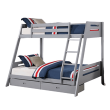 Cargar imagen en el visor de la galería, Solid Wood Twin / Full Bunk Bed with Reversible Angled Ladder and Underbed Drawers
